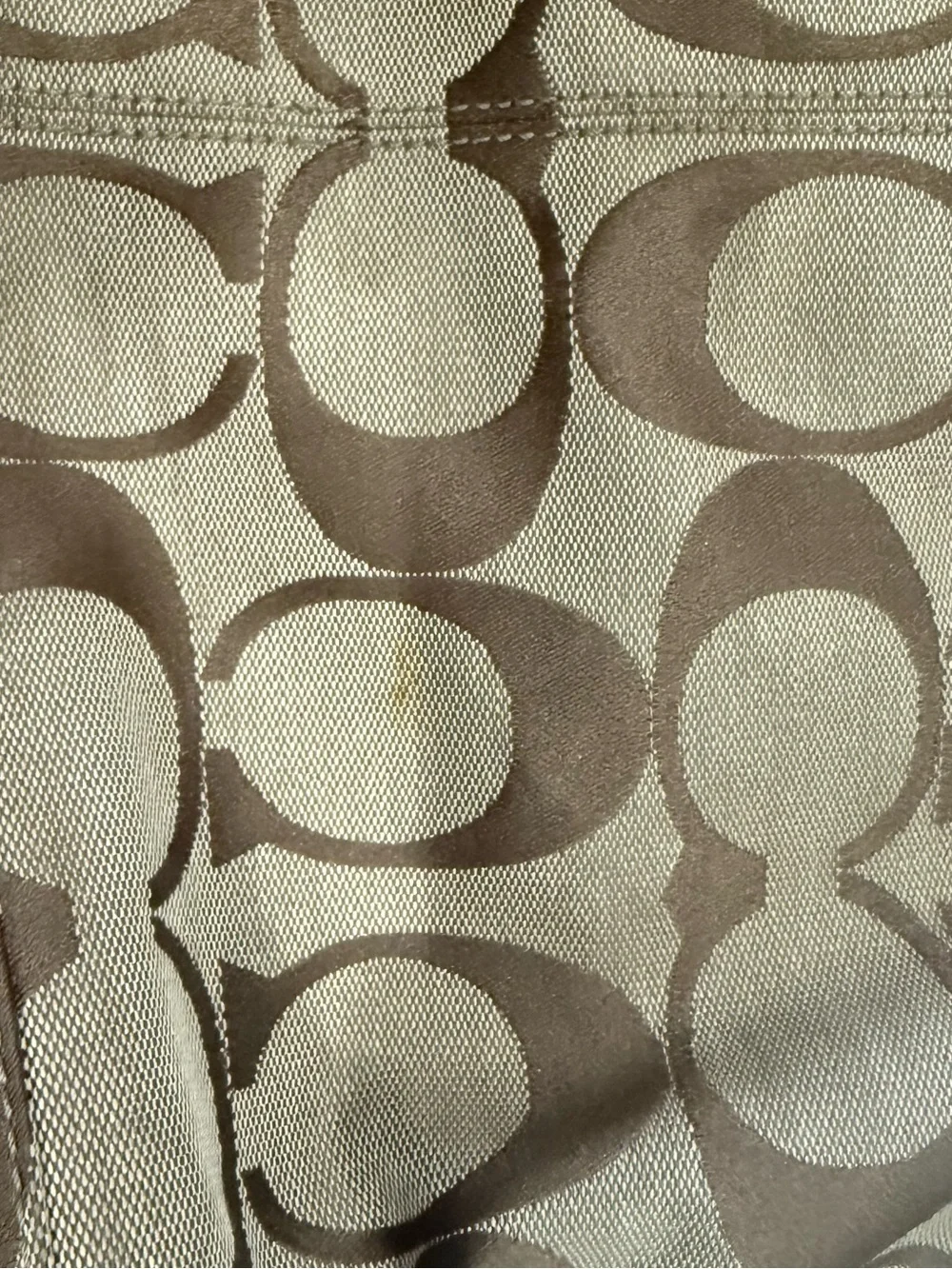 Coach Khaki and Brown Signature Canvas Tote with Leather Trim
